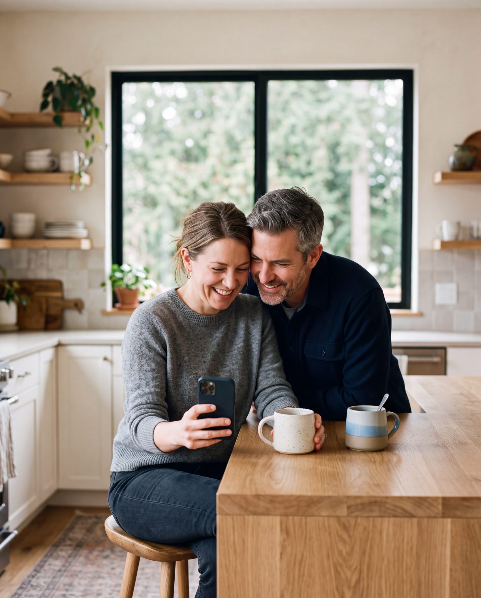Past clients reviewing a home-value update together