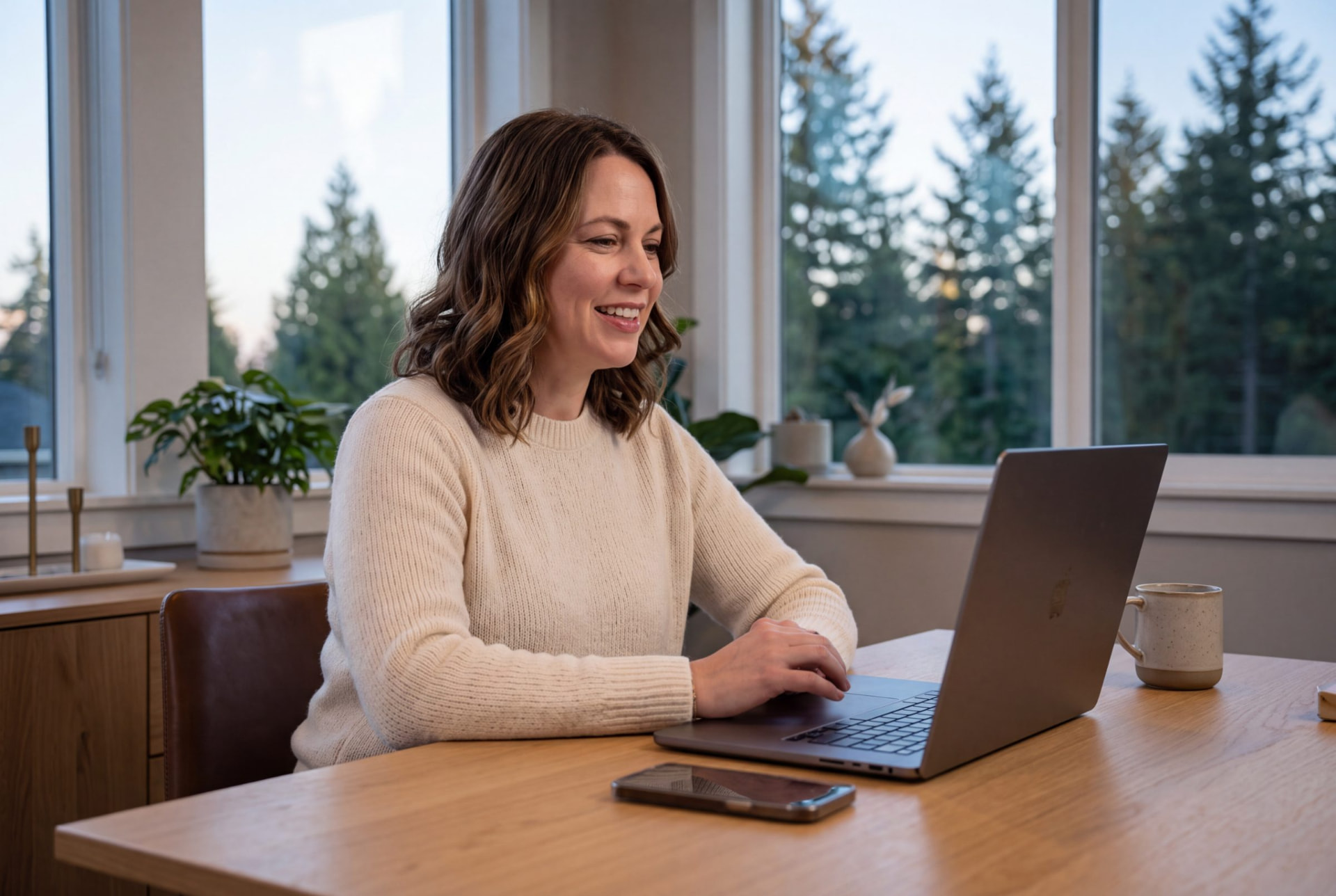 Real estate agent setting up Nora at her laptop